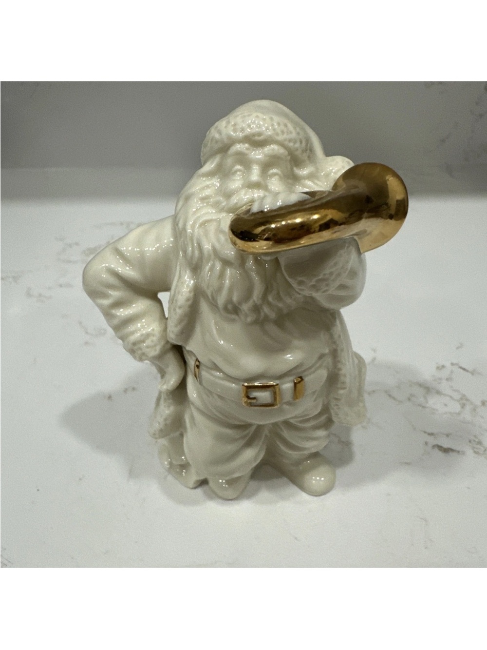 Lenox Santa Claus With Horn Figurine Porcelain With Gold Trim 5" NO BOX